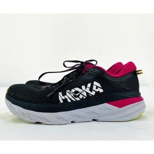 Hoka One One Bondi 7 Sneakers Womens Size 9 Black Pink Running Athletic